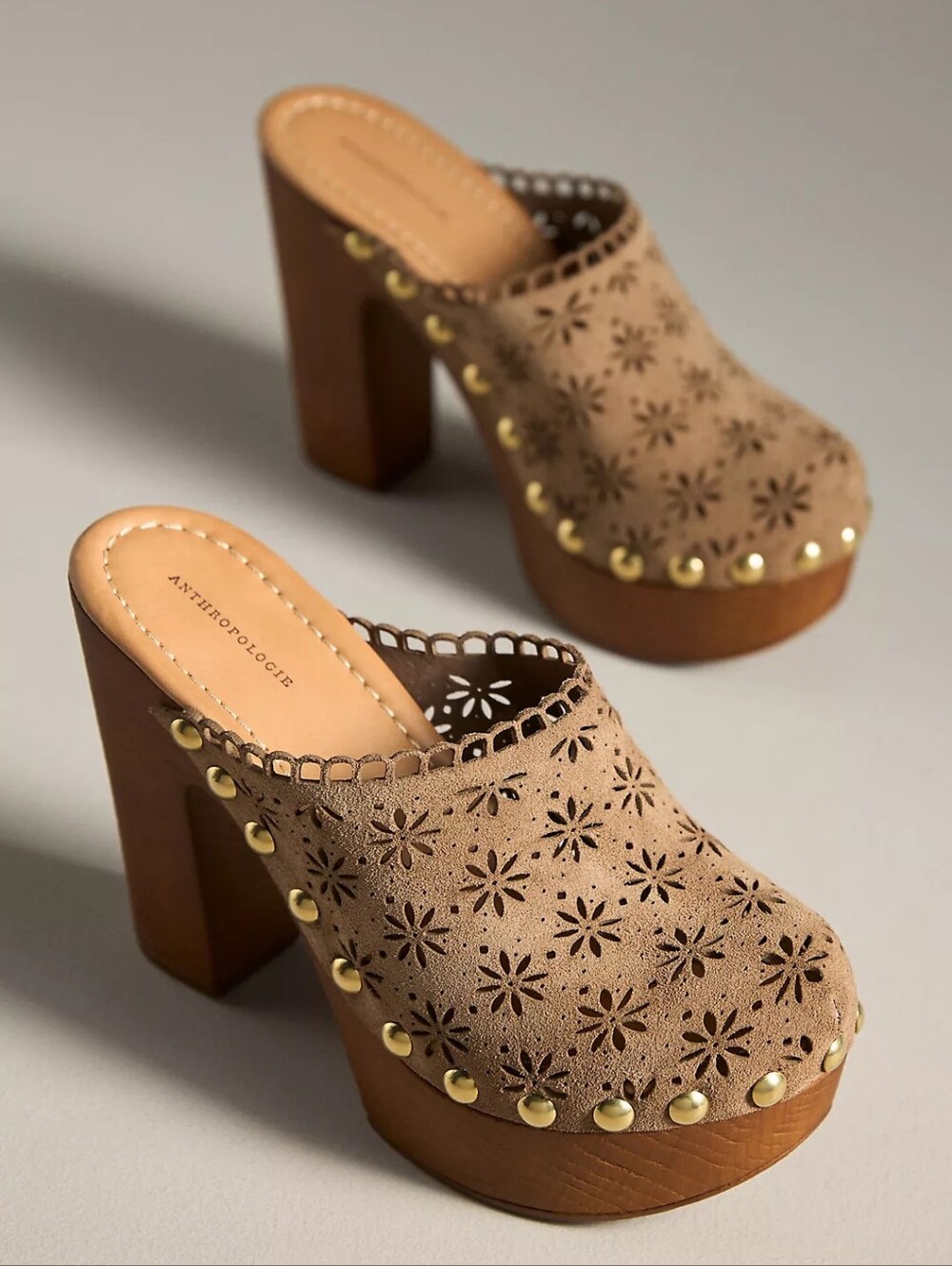 Anthropologie Cutout Studded Clogs Sz 7.5 Boho Western Festival Grunge